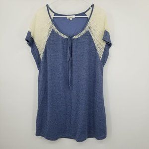 Hayden Linen Blend Blue Short Sleeved Tunic Blouse Shirt Large‎